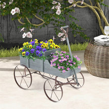 Load image into Gallery viewer, Rustic Wooden Wagon Planter, Decorative Garden Flower Cart with Metal Wheels &amp; Adjustable Handle, Large Raised Bed Plant Stand for Patio Yard
