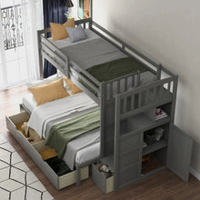 Load image into Gallery viewer, AECOJOY Twin over Full/Twin Convertible Bunk Bed with Storage Shelves and Drawers, Grey