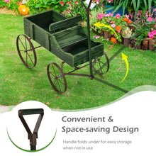 Load image into Gallery viewer, Rustic Wooden Wagon Planter, Decorative Garden Flower Cart with Metal Wheels &amp; Adjustable Handle, Large Raised Bed Plant Stand for Patio Yard