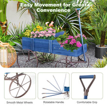 Load image into Gallery viewer, Rustic Wooden Wagon Planter, Decorative Garden Flower Cart with Metal Wheels &amp; Adjustable Handle, Large Raised Bed Plant Stand for Patio Yard