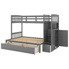 Load image into Gallery viewer, AECOJOY Twin over Full/Twin Convertible Bunk Bed with Storage Shelves and Drawers, Grey