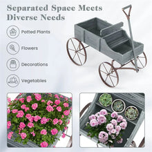 Load image into Gallery viewer, Rustic Wooden Wagon Planter, Decorative Garden Flower Cart with Metal Wheels &amp; Adjustable Handle, Large Raised Bed Plant Stand for Patio Yard