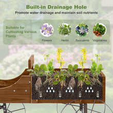 Load image into Gallery viewer, Rustic Wooden Wagon Planter, Decorative Garden Flower Cart with Metal Wheels &amp; Adjustable Handle, Large Raised Bed Plant Stand for Patio Yard
