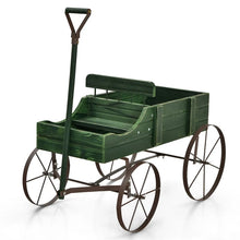 Load image into Gallery viewer, Rustic Wooden Wagon Planter, Decorative Garden Flower Cart with Metal Wheels &amp; Adjustable Handle, Large Raised Bed Plant Stand for Patio Yard