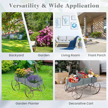 Load image into Gallery viewer, Rustic Wooden Wagon Planter, Decorative Garden Flower Cart with Metal Wheels &amp; Adjustable Handle, Large Raised Bed Plant Stand for Patio Yard