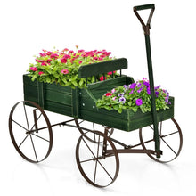 Load image into Gallery viewer, Rustic Wooden Wagon Planter, Decorative Garden Flower Cart with Metal Wheels &amp; Adjustable Handle, Large Raised Bed Plant Stand for Patio Yard