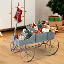 Load image into Gallery viewer, Rustic Wooden Wagon Planter, Decorative Garden Flower Cart with Metal Wheels &amp; Adjustable Handle, Large Raised Bed Plant Stand for Patio Yard