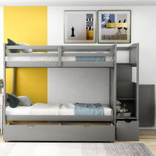 Load image into Gallery viewer, AECOJOY Twin over Full/Twin Convertible Bunk Bed with Storage Shelves and Drawers, Grey
