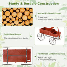 Load image into Gallery viewer, Rustic Wooden Wagon Planter, Decorative Garden Flower Cart with Metal Wheels &amp; Adjustable Handle, Large Raised Bed Plant Stand for Patio Yard