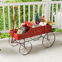 Load image into Gallery viewer, Rustic Wooden Wagon Planter, Decorative Garden Flower Cart with Metal Wheels &amp; Adjustable Handle, Large Raised Bed Plant Stand for Patio Yard