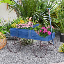 Load image into Gallery viewer, Rustic Wooden Wagon Planter, Decorative Garden Flower Cart with Metal Wheels &amp; Adjustable Handle, Large Raised Bed Plant Stand for Patio Yard