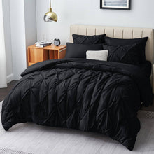 Load image into Gallery viewer, CozyLux King Size Comforter Set - 7 Pieces Comforters Black, Pintuck Bed in A Bag Pinch Pleat Bedding Sets with All Season Comfo