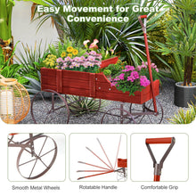 Load image into Gallery viewer, Rustic Wooden Wagon Planter, Decorative Garden Flower Cart with Metal Wheels &amp; Adjustable Handle, Large Raised Bed Plant Stand for Patio Yard