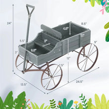 Load image into Gallery viewer, Rustic Wooden Wagon Planter, Decorative Garden Flower Cart with Metal Wheels &amp; Adjustable Handle, Large Raised Bed Plant Stand for Patio Yard