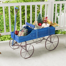 Load image into Gallery viewer, Rustic Wooden Wagon Planter, Decorative Garden Flower Cart with Metal Wheels &amp; Adjustable Handle, Large Raised Bed Plant Stand for Patio Yard