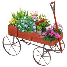 Load image into Gallery viewer, Rustic Wooden Wagon Planter, Decorative Garden Flower Cart with Metal Wheels &amp; Adjustable Handle, Large Raised Bed Plant Stand for Patio Yard