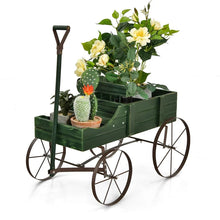 Load image into Gallery viewer, Rustic Wooden Wagon Planter, Decorative Garden Flower Cart with Metal Wheels &amp; Adjustable Handle, Large Raised Bed Plant Stand for Patio Yard
