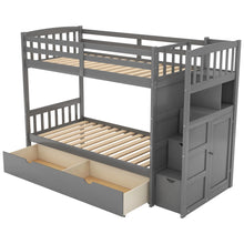 Load image into Gallery viewer, AECOJOY Twin over Full/Twin Convertible Bunk Bed with Storage Shelves and Drawers, Grey