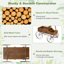 Load image into Gallery viewer, Rustic Wooden Wagon Planter, Decorative Garden Flower Cart with Metal Wheels &amp; Adjustable Handle, Large Raised Bed Plant Stand for Patio Yard