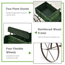 Load image into Gallery viewer, Rustic Wooden Wagon Planter, Decorative Garden Flower Cart with Metal Wheels &amp; Adjustable Handle, Large Raised Bed Plant Stand for Patio Yard
