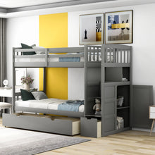 Load image into Gallery viewer, AECOJOY Twin over Full/Twin Convertible Bunk Bed with Storage Shelves and Drawers, Grey