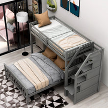 Load image into Gallery viewer, Euroco Wood Stairway Twin Loft Bed with Full Platform and Drawer