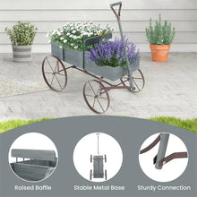 Load image into Gallery viewer, Rustic Wooden Wagon Planter, Decorative Garden Flower Cart with Metal Wheels &amp; Adjustable Handle, Large Raised Bed Plant Stand for Patio Yard