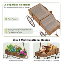 Load image into Gallery viewer, Rustic Wooden Wagon Planter, Decorative Garden Flower Cart with Metal Wheels &amp; Adjustable Handle, Large Raised Bed Plant Stand for Patio Yard