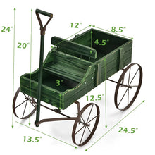 Load image into Gallery viewer, Rustic Wooden Wagon Planter, Decorative Garden Flower Cart with Metal Wheels &amp; Adjustable Handle, Large Raised Bed Plant Stand for Patio Yard