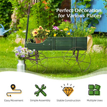 Load image into Gallery viewer, Rustic Wooden Wagon Planter, Decorative Garden Flower Cart with Metal Wheels &amp; Adjustable Handle, Large Raised Bed Plant Stand for Patio Yard