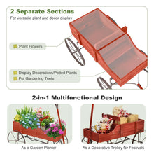 Load image into Gallery viewer, Rustic Wooden Wagon Planter, Decorative Garden Flower Cart with Metal Wheels &amp; Adjustable Handle, Large Raised Bed Plant Stand for Patio Yard