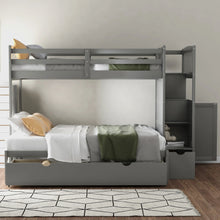 Load image into Gallery viewer, AECOJOY Twin over Full/Twin Convertible Bunk Bed with Storage Shelves and Drawers, Grey