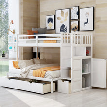 Load image into Gallery viewer, AECOJOY Twin over Full/Twin Convertible Bunk Bed with Storage Shelves and Drawers, Grey
