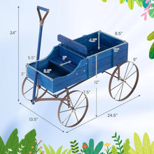 Load image into Gallery viewer, Rustic Wooden Wagon Planter, Decorative Garden Flower Cart with Metal Wheels &amp; Adjustable Handle, Large Raised Bed Plant Stand for Patio Yard