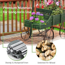 Load image into Gallery viewer, Rustic Wooden Wagon Planter, Decorative Garden Flower Cart with Metal Wheels &amp; Adjustable Handle, Large Raised Bed Plant Stand for Patio Yard