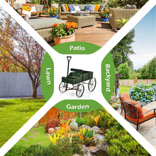 Load image into Gallery viewer, Rustic Wooden Wagon Planter, Decorative Garden Flower Cart with Metal Wheels &amp; Adjustable Handle, Large Raised Bed Plant Stand for Patio Yard