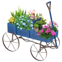 Load image into Gallery viewer, Rustic Wooden Wagon Planter, Decorative Garden Flower Cart with Metal Wheels &amp; Adjustable Handle, Large Raised Bed Plant Stand for Patio Yard