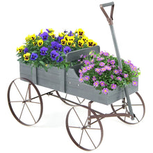 Load image into Gallery viewer, Rustic Wooden Wagon Planter, Decorative Garden Flower Cart with Metal Wheels &amp; Adjustable Handle, Large Raised Bed Plant Stand for Patio Yard