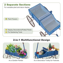 Load image into Gallery viewer, Rustic Wooden Wagon Planter, Decorative Garden Flower Cart with Metal Wheels &amp; Adjustable Handle, Large Raised Bed Plant Stand for Patio Yard