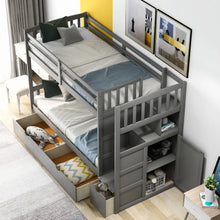 Load image into Gallery viewer, AECOJOY Twin over Full/Twin Convertible Bunk Bed with Storage Shelves and Drawers, Grey