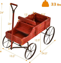 Load image into Gallery viewer, Rustic Wooden Wagon Planter, Decorative Garden Flower Cart with Metal Wheels &amp; Adjustable Handle, Large Raised Bed Plant Stand for Patio Yard