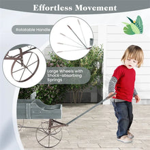 Load image into Gallery viewer, Rustic Wooden Wagon Planter, Decorative Garden Flower Cart with Metal Wheels &amp; Adjustable Handle, Large Raised Bed Plant Stand for Patio Yard