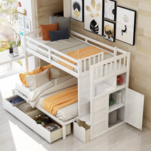Load image into Gallery viewer, AECOJOY Twin over Full/Twin Convertible Bunk Bed with Storage Shelves and Drawers, Grey