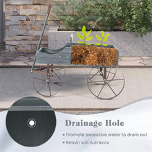 Load image into Gallery viewer, Rustic Wooden Wagon Planter, Decorative Garden Flower Cart with Metal Wheels &amp; Adjustable Handle, Large Raised Bed Plant Stand for Patio Yard
