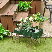 Load image into Gallery viewer, Rustic Wooden Wagon Planter, Decorative Garden Flower Cart with Metal Wheels &amp; Adjustable Handle, Large Raised Bed Plant Stand for Patio Yard